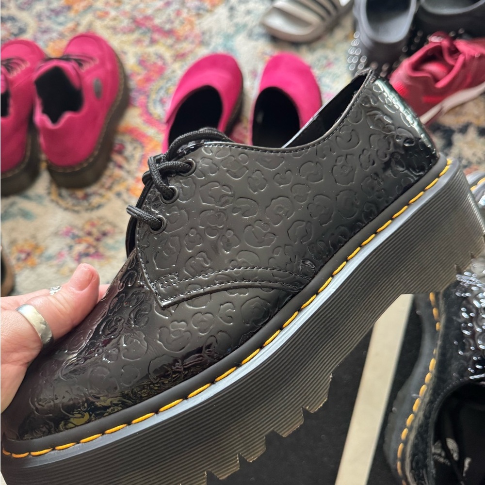Dr. Martens Black Embossed leopard print oxfords